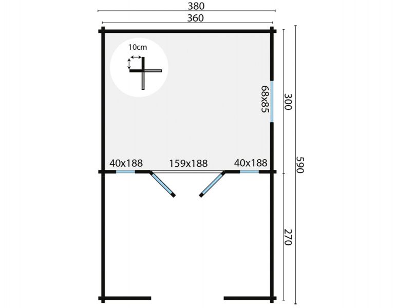 Blokhut Sanstrov 380x320 cm + luifel 270 cm - Honing geïmpregneerd