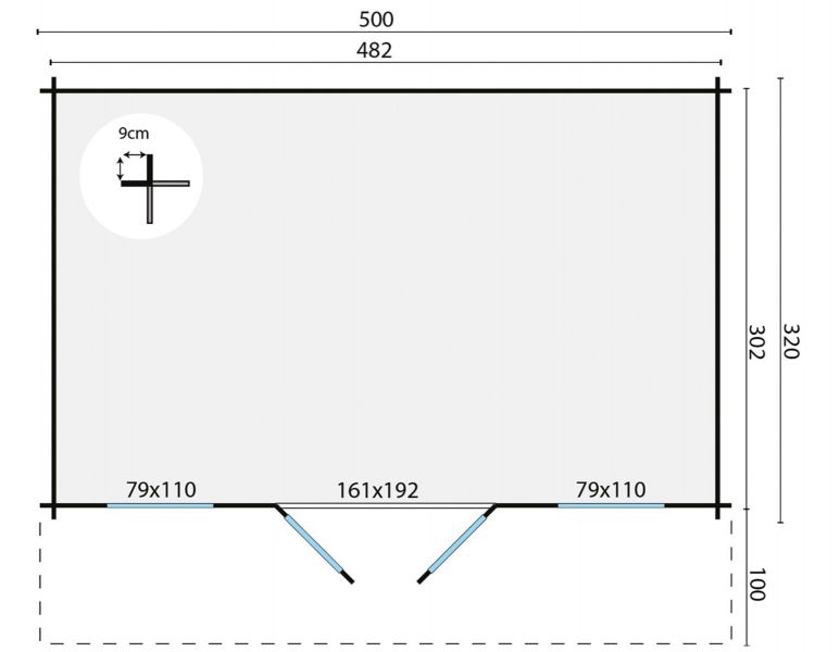 Blokhut Skyler 500x320 cm + luifel 100 cm