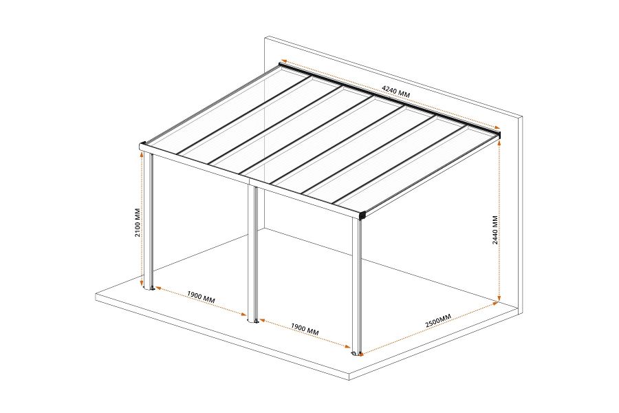 DHZ-veranda Smartline 424x250 cm - Antraciet structuur