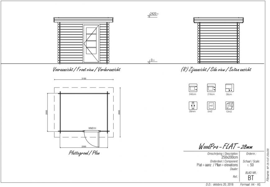 Blokhut/Tuinhuis Speuld 250x200 cm - Plattegrond