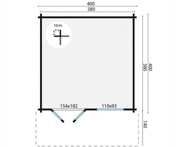 Blokhut Stian 400x400 cm + luifel 140 cm - Grijs geïmpregneerd