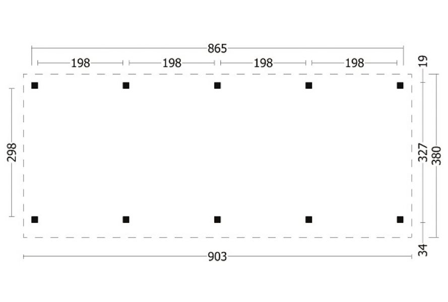 Overkapping Hamar L type 6 zwart 690x395 cm plattegrond