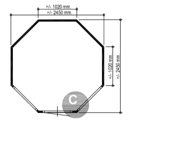 Lugarde Tuinhuis P81 ø250 cm - 28 mm - plattegrond