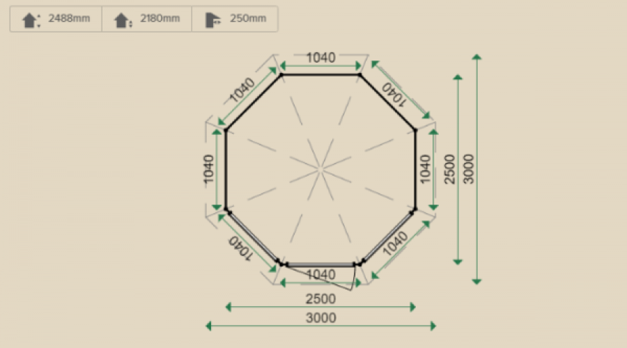 Lugarde Tuinhuis TP15lo 250x250 cm - 28 mm - plattegrond