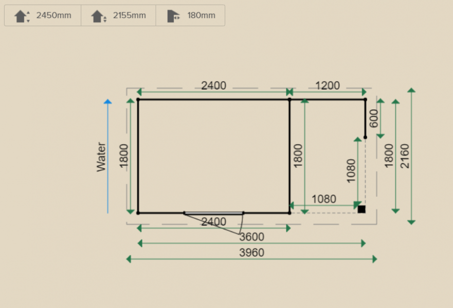 Lugarde Tuinhuis TP44b 360x180 cm - 28 mm - plattegrond