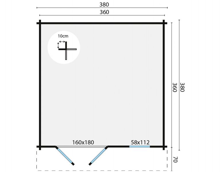 Blokhut Ulrik 380x380 cm + luifel 70 cm