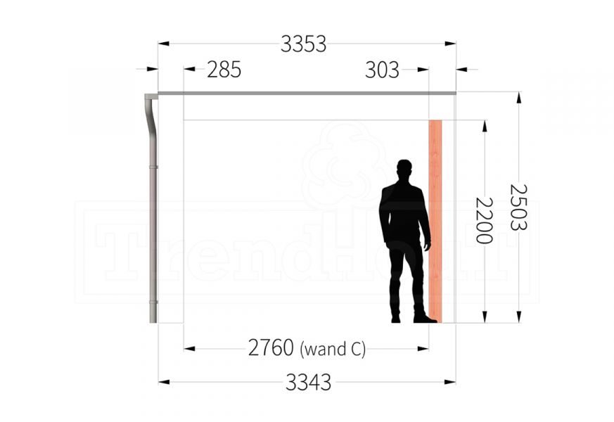 Buitenverblijf Verona 755x335 cm - Plat dak model rechts