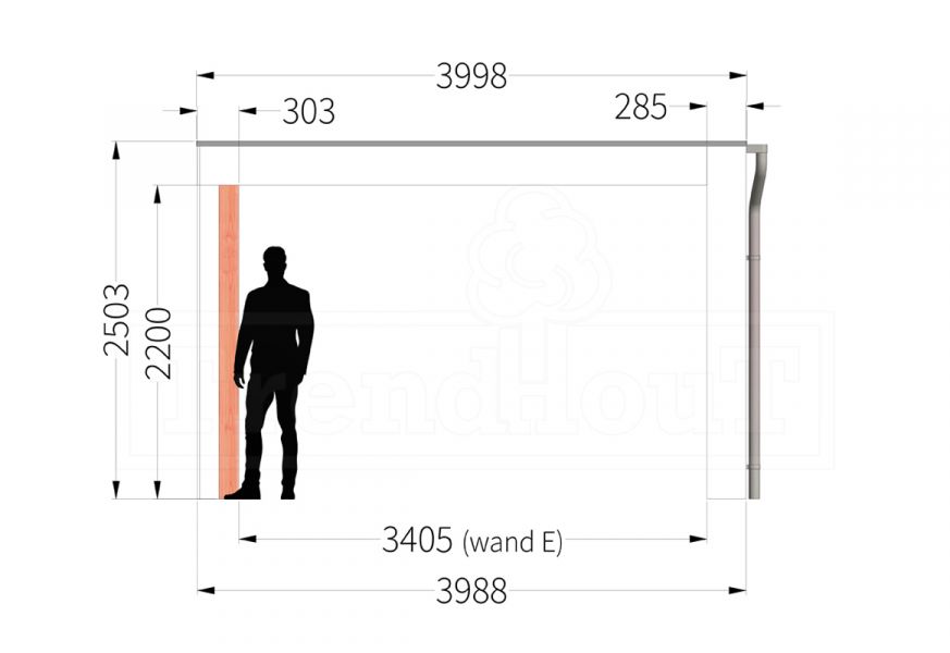 Buitenverblijf Verona 915x400 cm - Plat dak model links