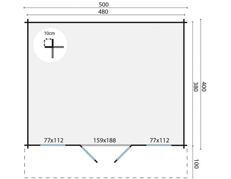 Blokhut Viggo 500x400 cm + luifel 100 cm - Groen geïmpregneerd