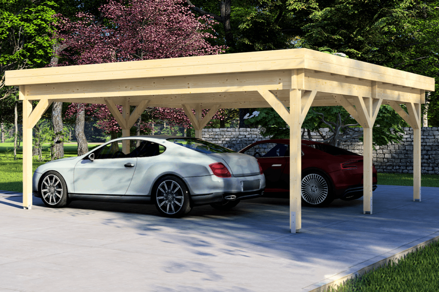 Dubbele carport 600x500 cm plat dak