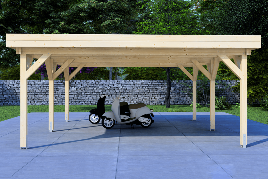 Dubbele carport 600x600 cm plat dak