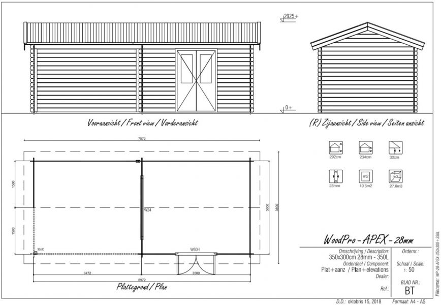 Blokhut/Tuinhuis Voske 700x300 cm - Plattegrond