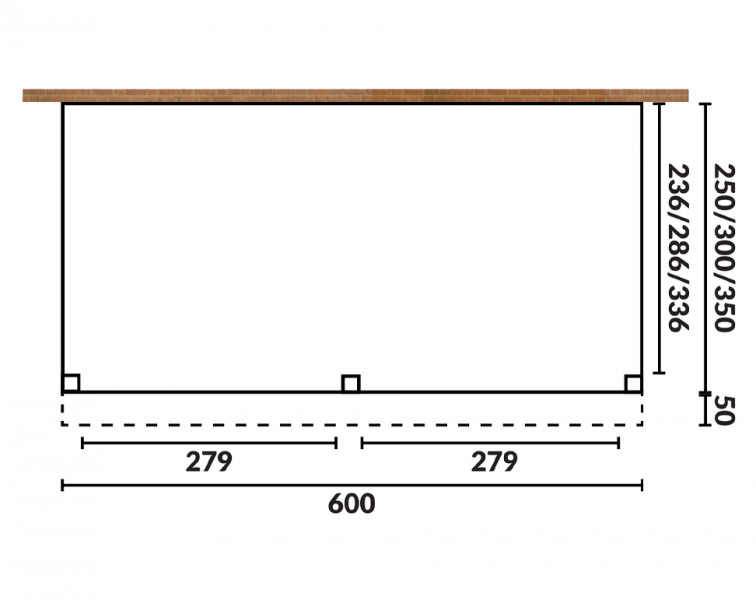 Aanbouw veranda Oblique schuin dak - 600 x 300 cm - Dakbeplanking