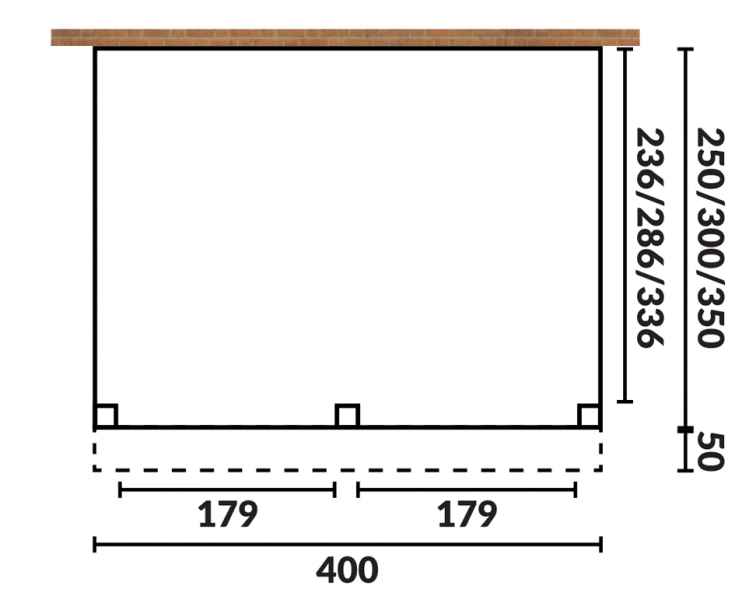 Aanbouw veranda Oblique schuin dak - 400 x 400 cm - Dakbeplanking