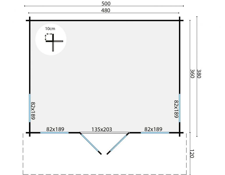 Blokhut Yorick 500x380 cm - plattegrond