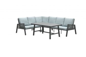 Andrea lounge-diningset - hoekbank en tafel - links carbon black - rope dark grey - mint grey